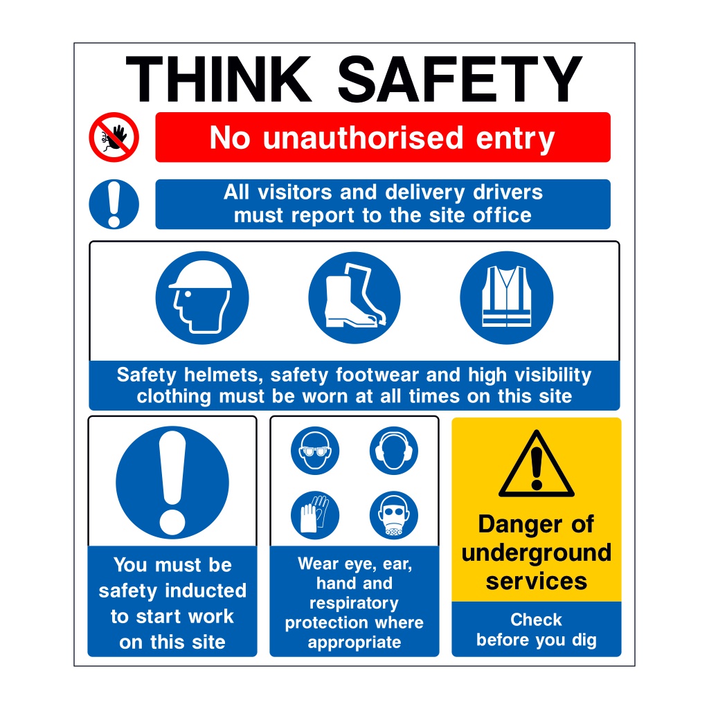Think Safety Multimessage Site Safety Board British Safety Signs