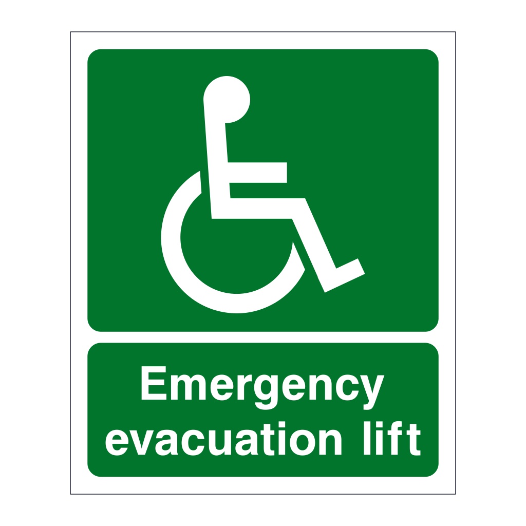 Emergency evacuation lift sign British Safety Signs