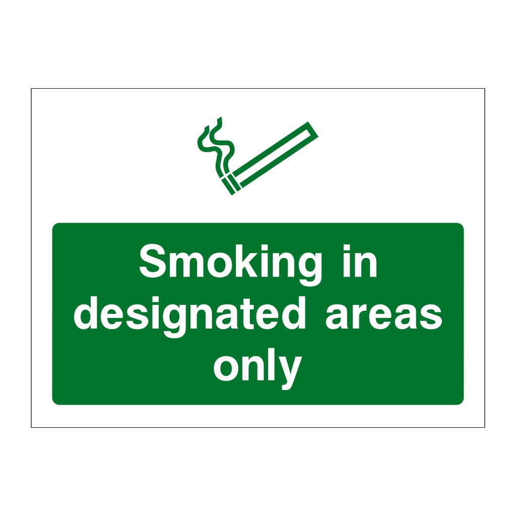 Smoking in designated areas only sign British Safety Signs