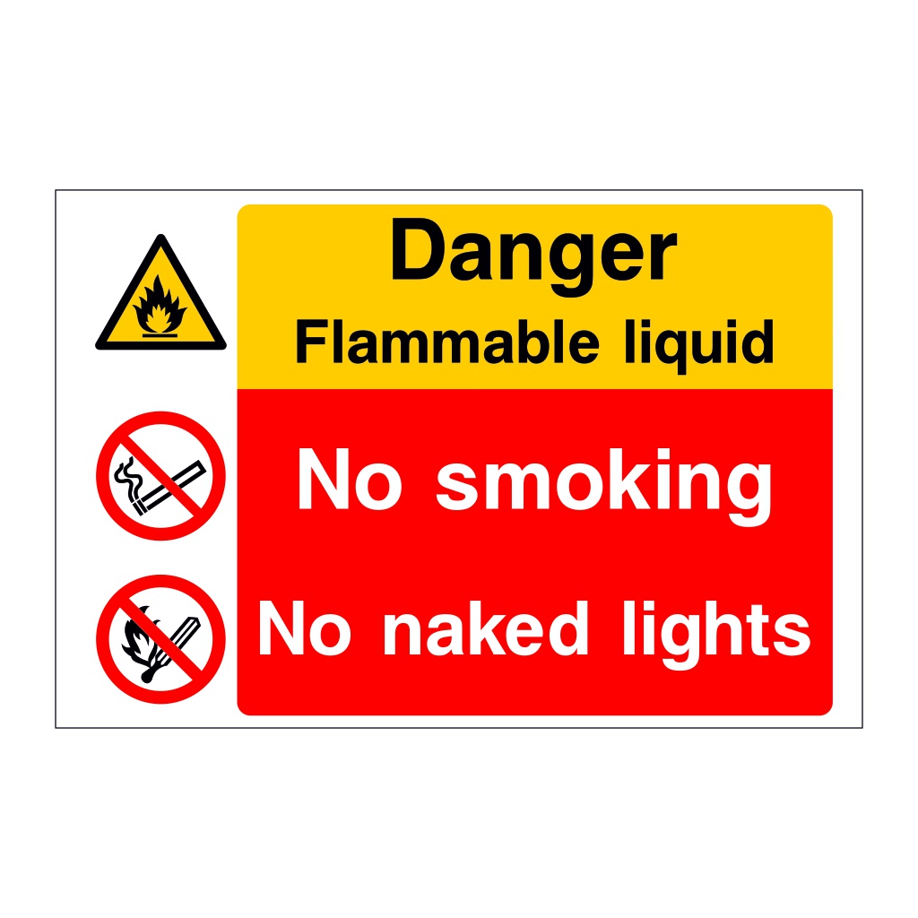 Danger Flammable Liquid No Smoking No Naked Lights Sign British Safety Signs