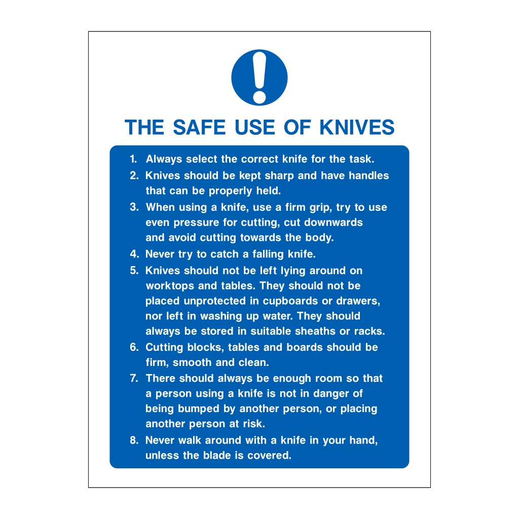 Safe use of knives sign Manufactured by British Safety Signs