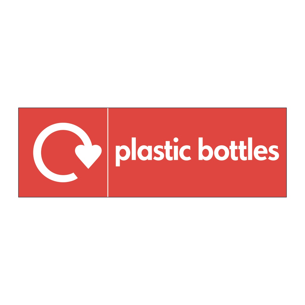 Plastic bottles with WRAP recycling logo sign British Safety Signs