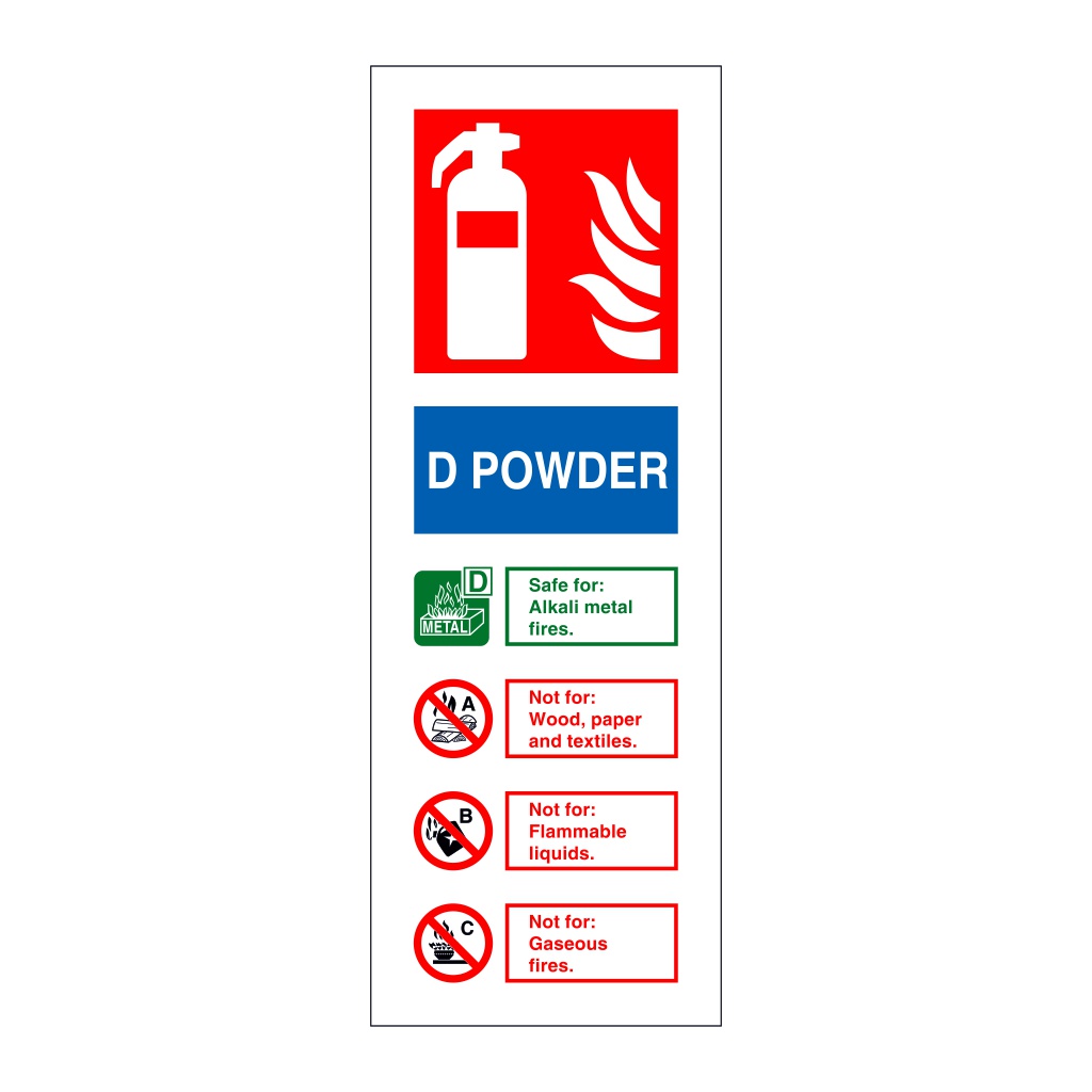 D Powder fire extinguisher Identification Sign British Safety Signs