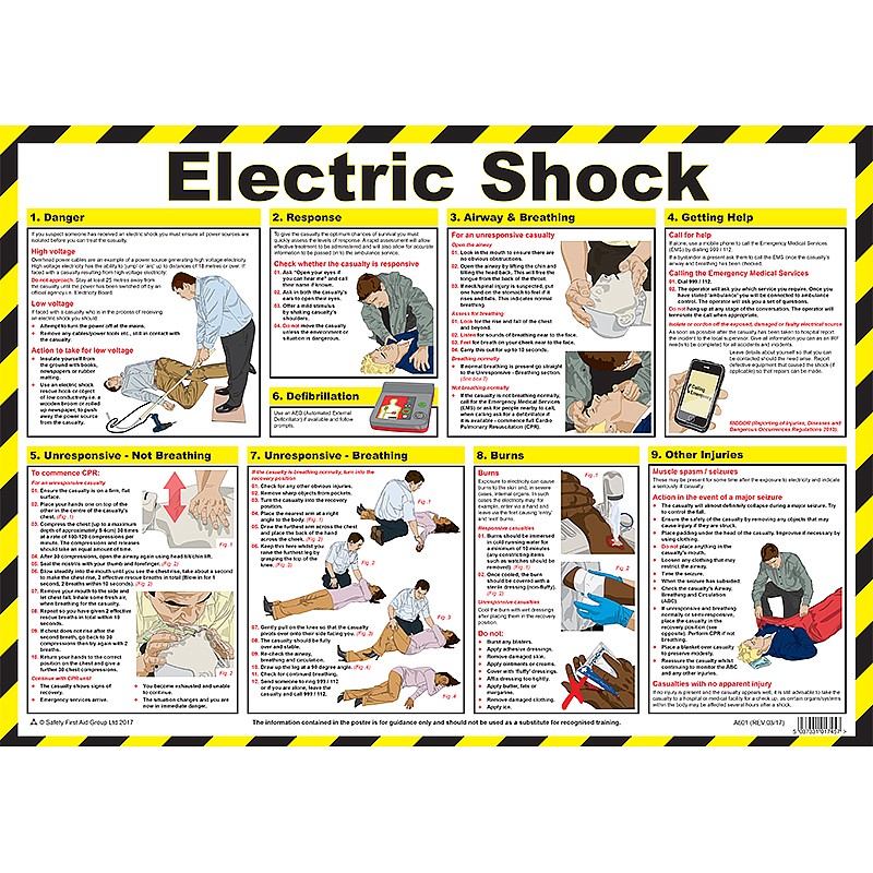 Electric shock first aid poster British Safety Signs