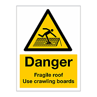 Danger Fragile roof Use crawling boards sign
