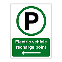 Electric vehicle recharge point & arrow left sign