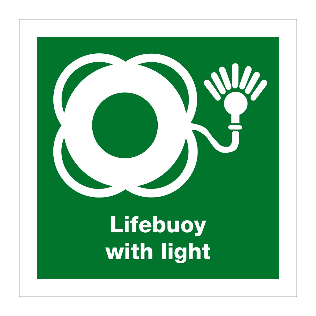 Lifebuoy with light with text (Marine Sign)