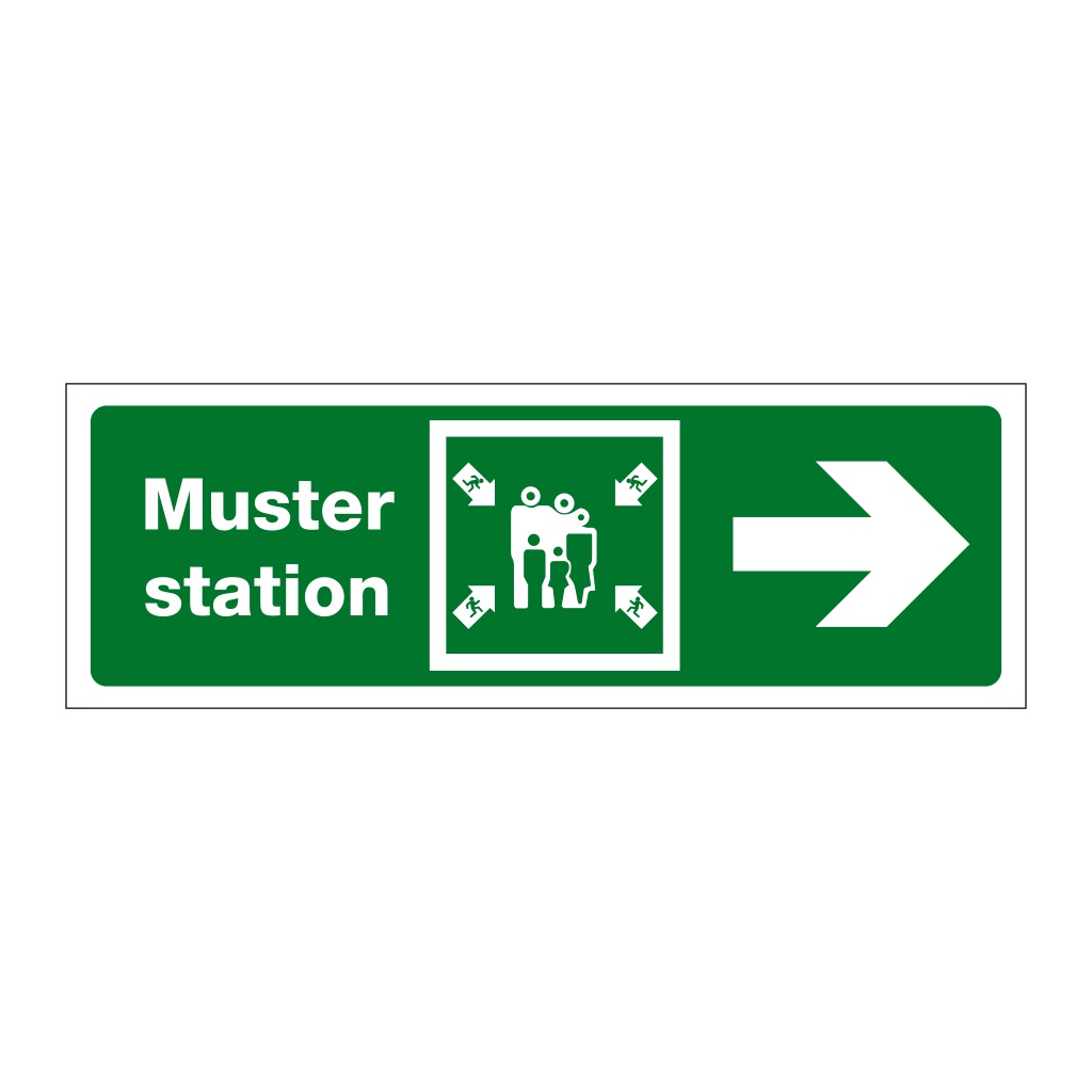 Muster station with right directional arrow (Marine Sign)