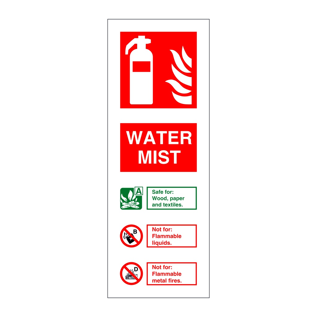 Water mist fire extinguisher Identification sign