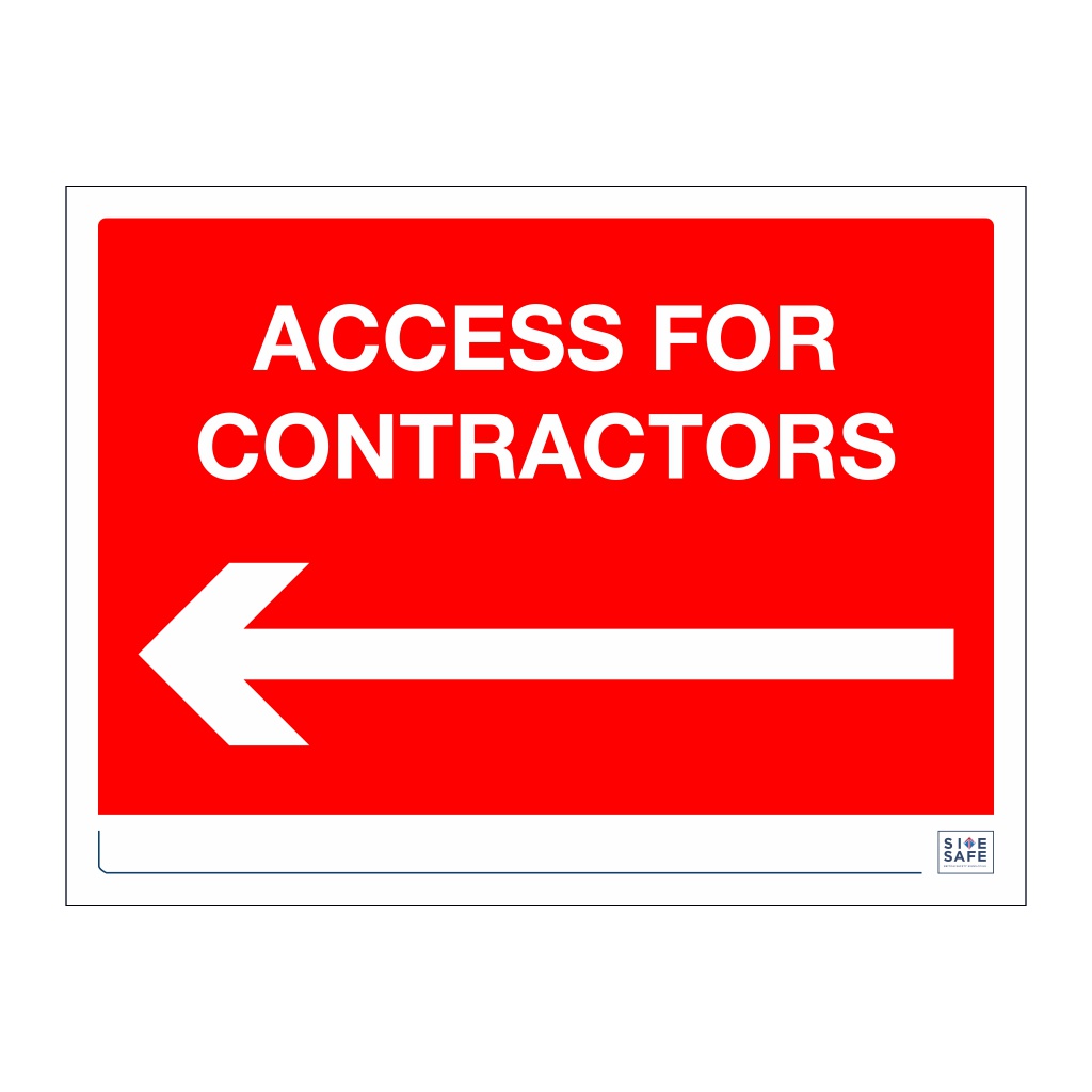 Site Safe - Access for contractors arrow left sign