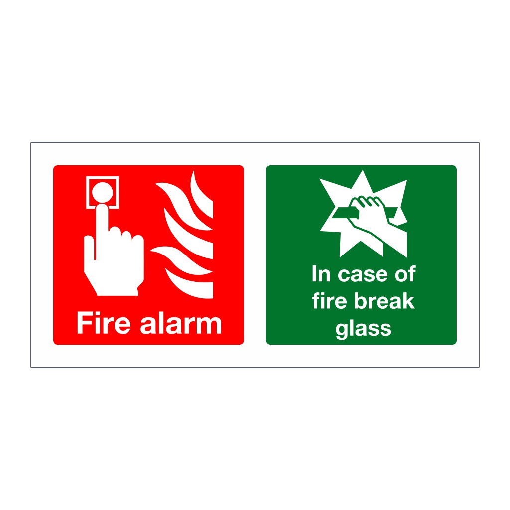 Fire alarm in case of fire break glass sign