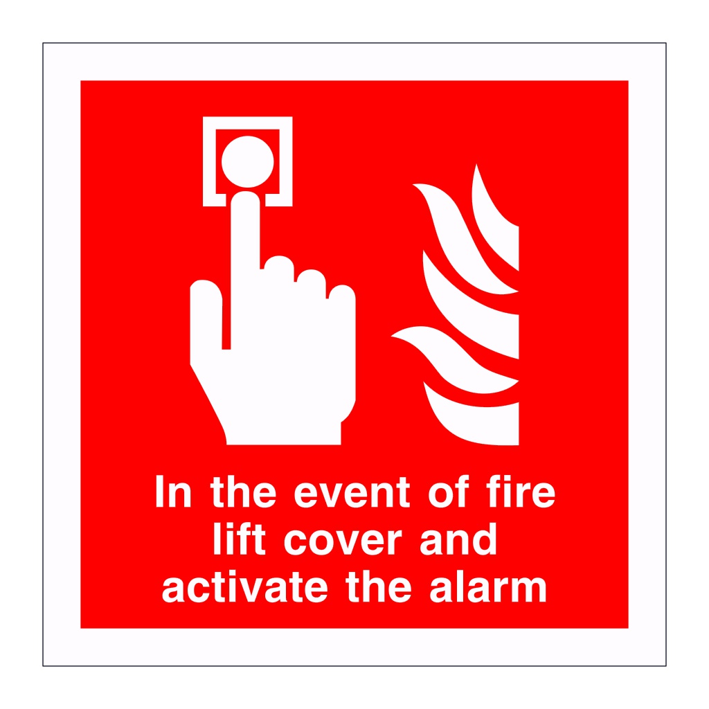 In the event of fire lift cover and activate the alarm sign