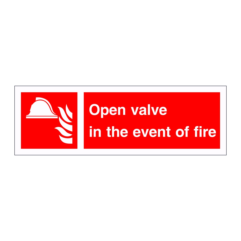 Open valve in the event of fire sign