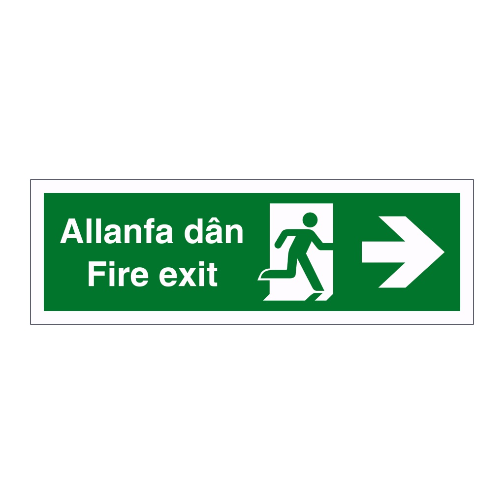 Fire exit arrow right English/Welsh sign