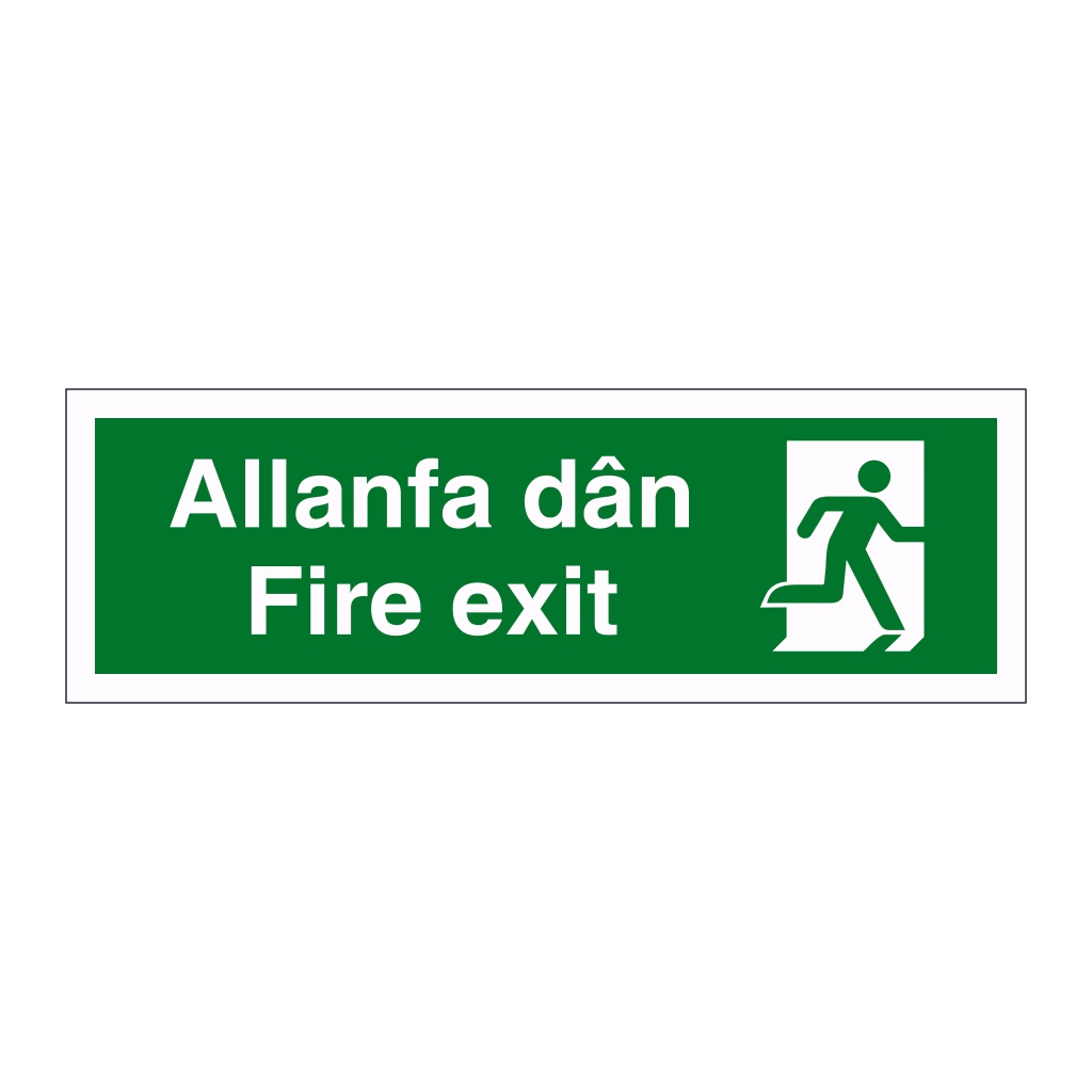 Fire exit running man right English/Welsh sign