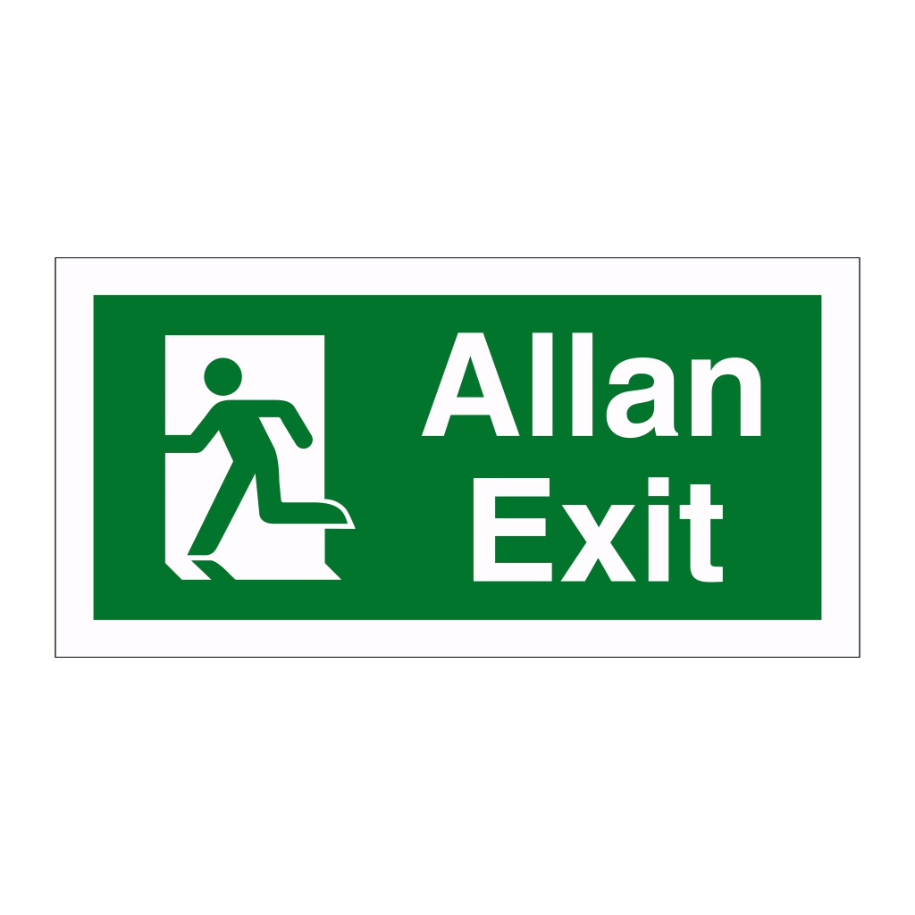 Exit running man left English/Welsh sign