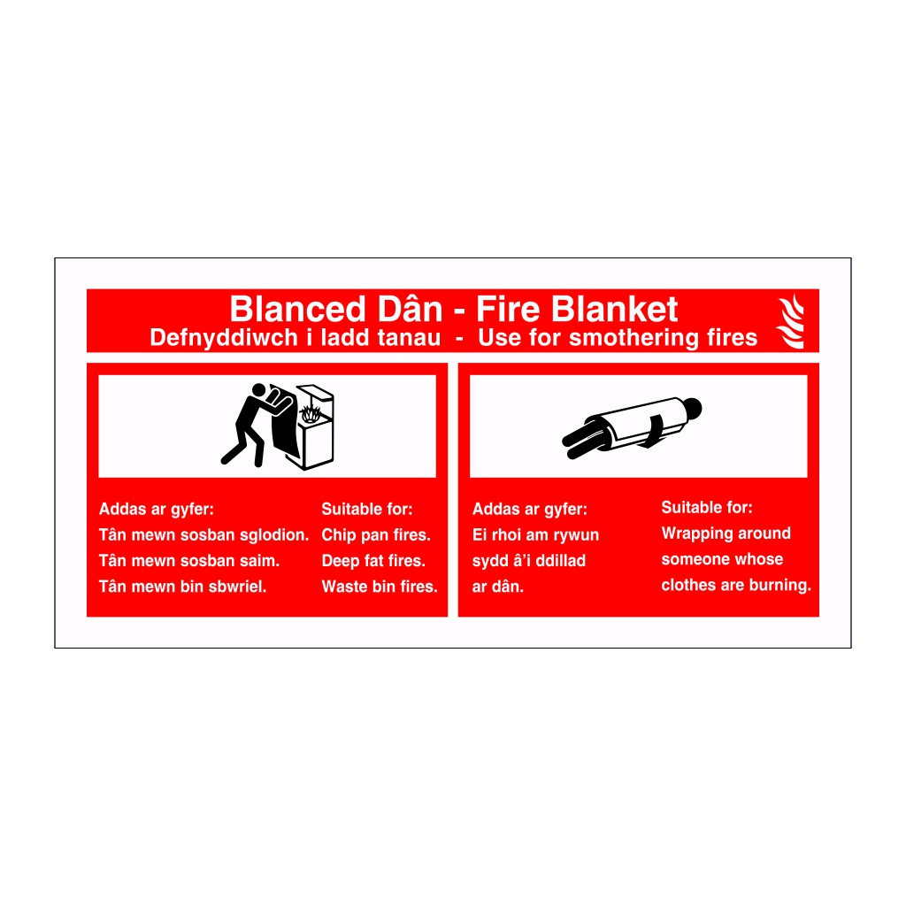 Fire blanket identification English/Welsh sign