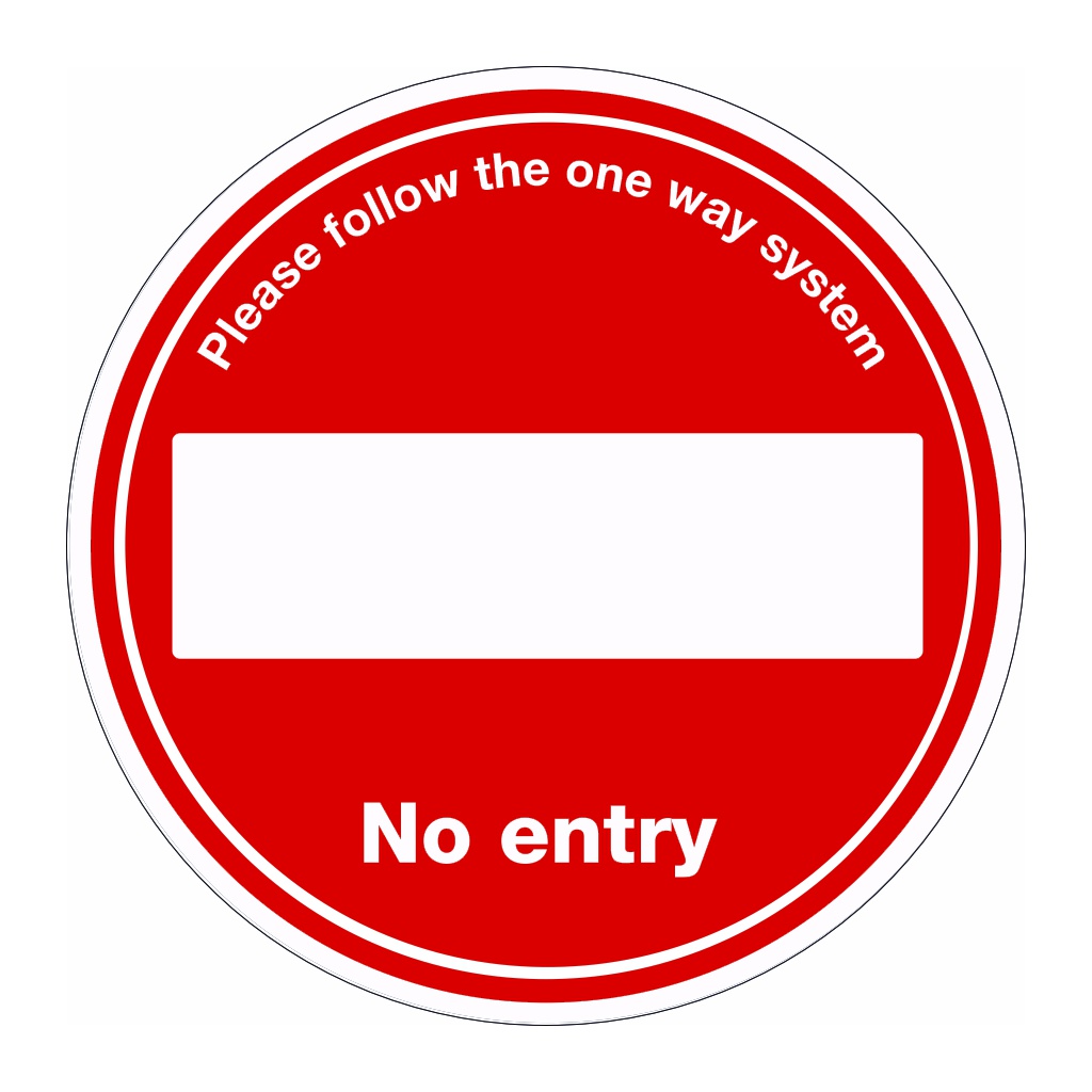 No entry Follow the one way system Covid 19 floor graphic