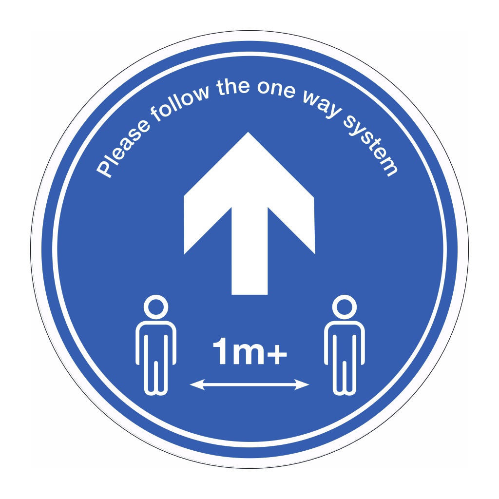 1 metre + Follow the one way system Covid 19 floor graphic