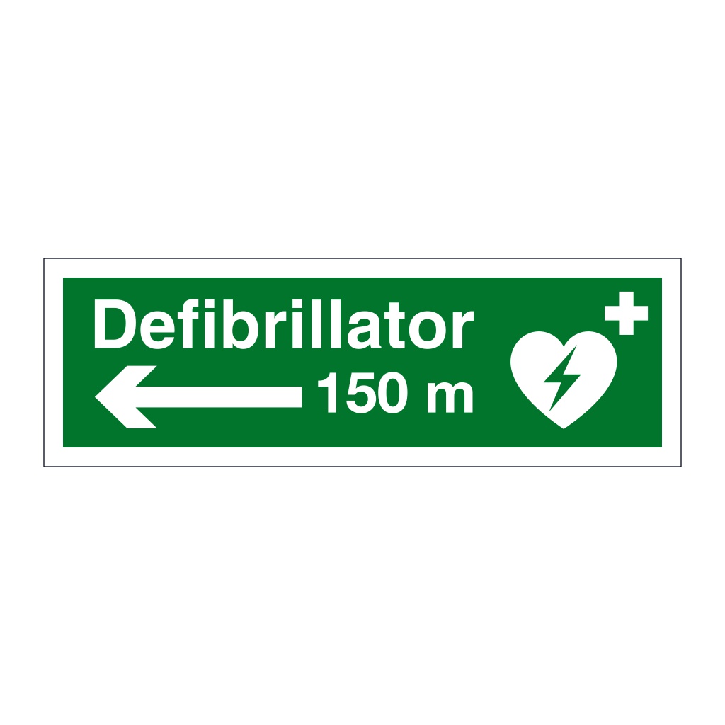 Defibrillator arrow 150m left sign