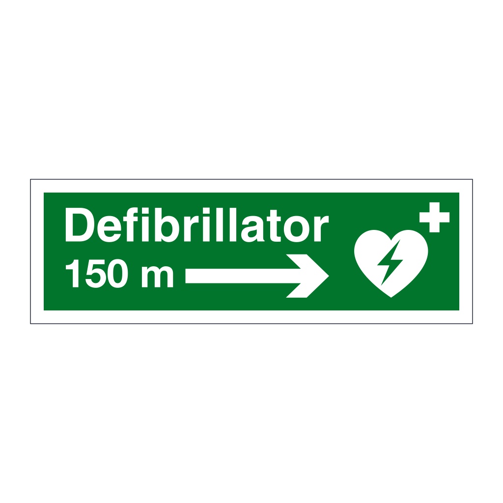 Defibrillator arrow 150m right sign