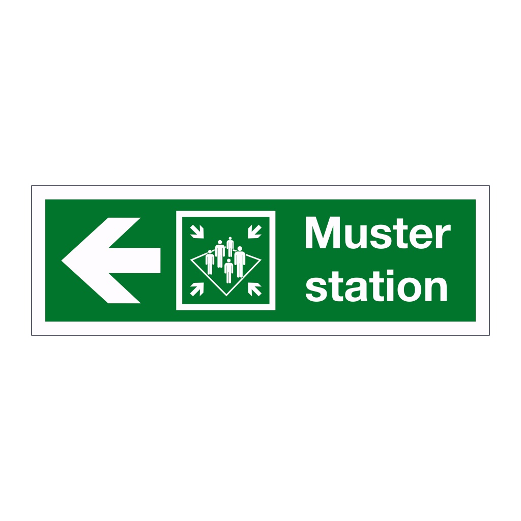 Muster station with left directional arrow 2019 (Marine Sign)