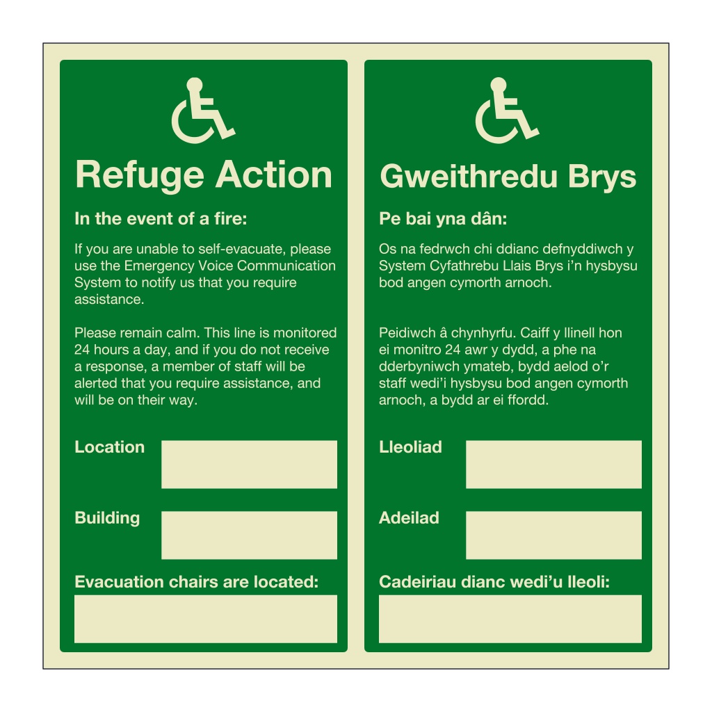 Refuge action English/Welsh sign