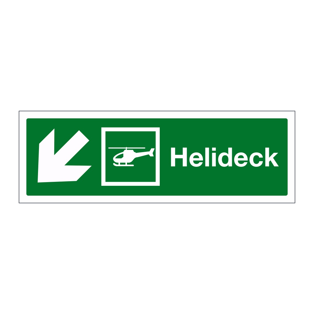 Helideck with down left directional arrow (Marine Sign)