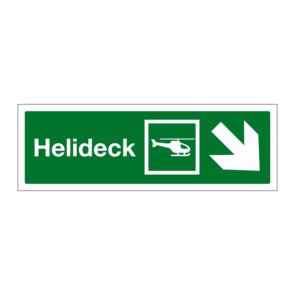 Helideck with down right directional arrow (Marine Sign)