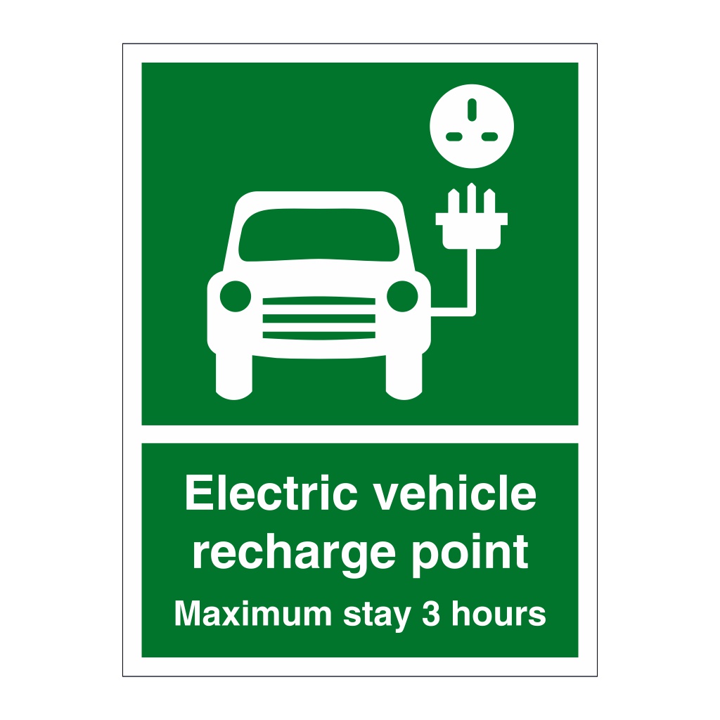 Electric vehicle recharge point 3 hours sign