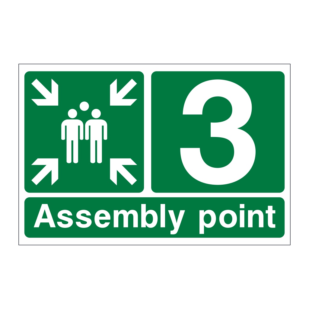 Assembly Point 3 with arrows sign