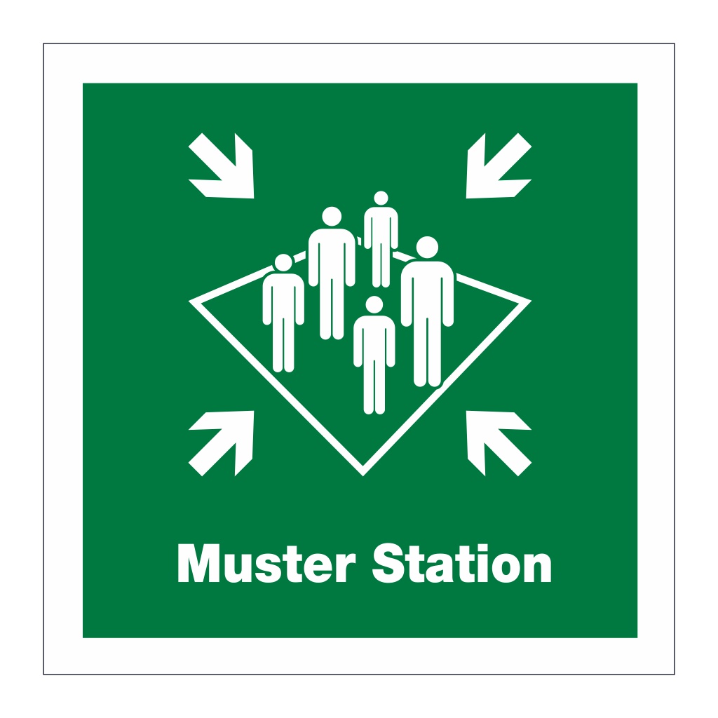 Muster station with text 2019 (Marine Sign)