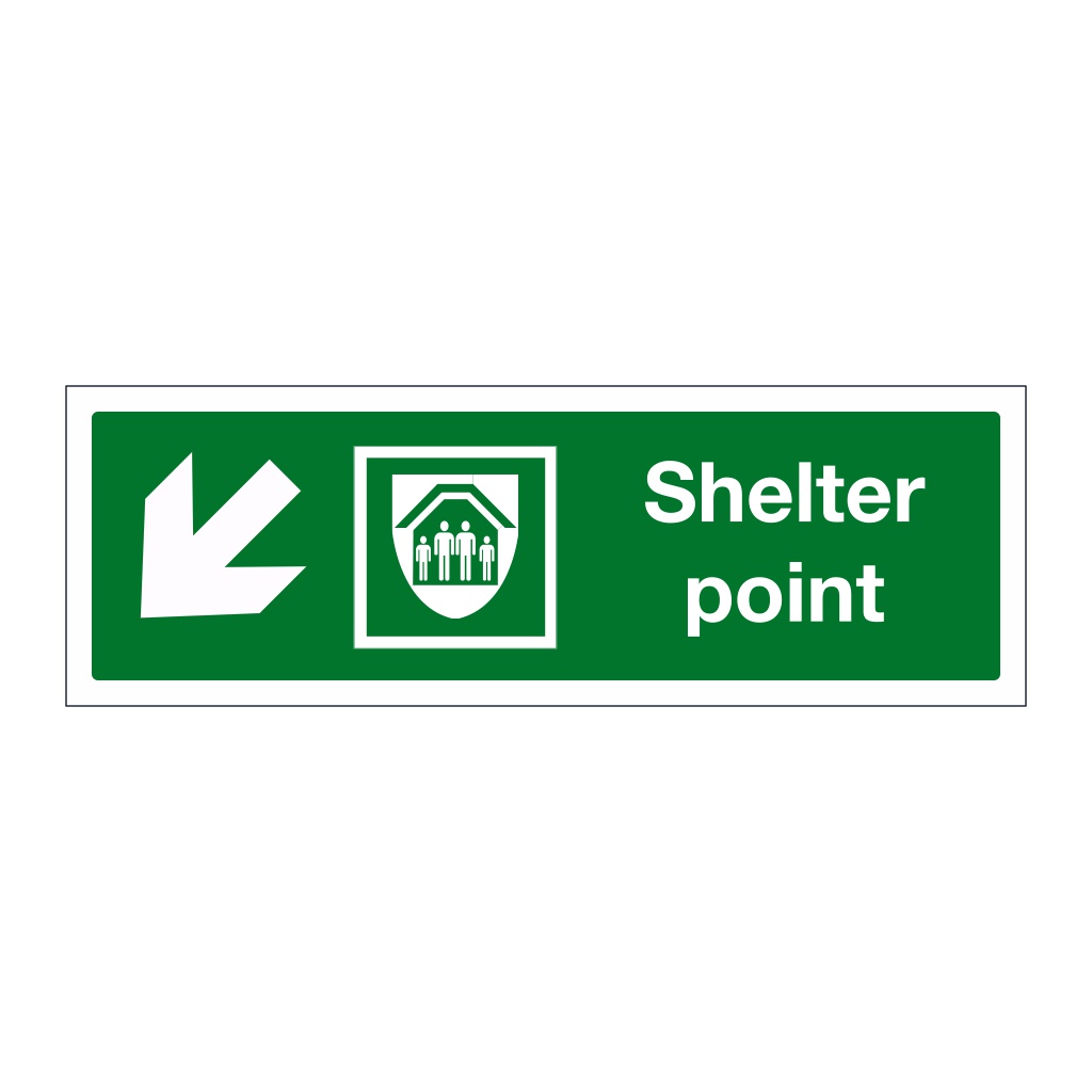 Shelter point with down left directional arrow (Marine Sign)