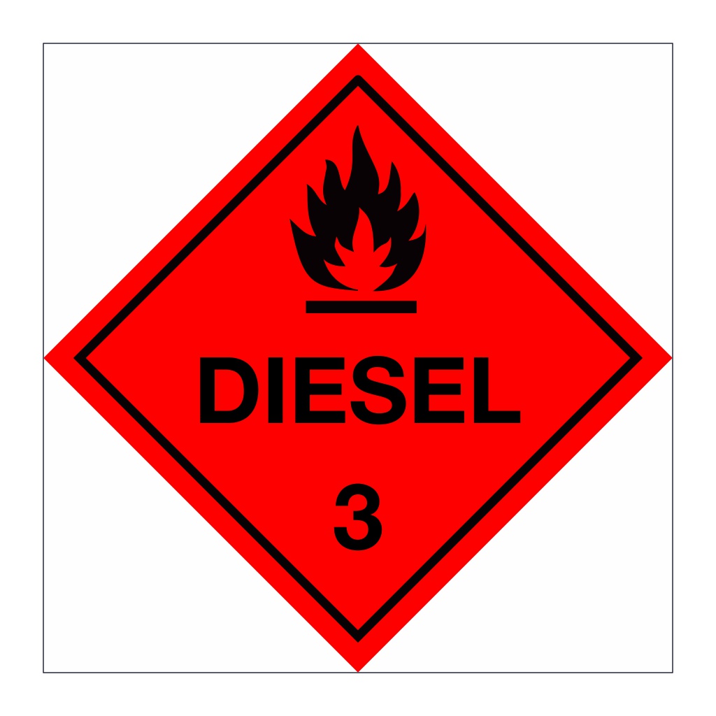 Flammable Diesel Class 3 hazard warning diamond sign