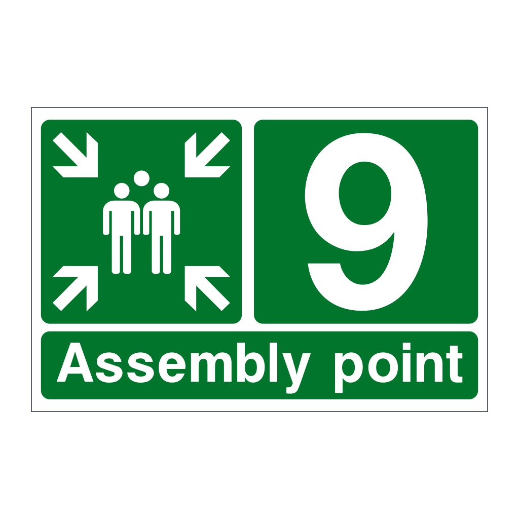 Assembly Point 9 with arrows sign