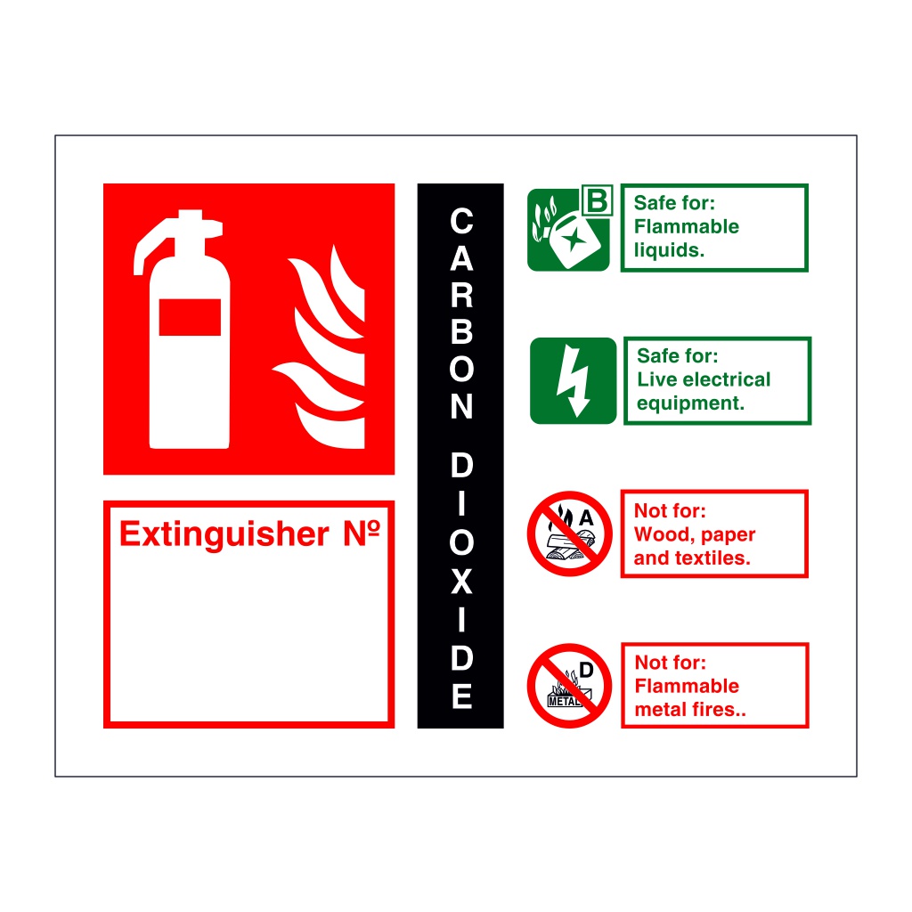 Carbon Dioxide Fire Extinguisher Identification with number (Marine Sign)