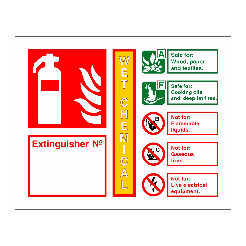 Wet chemical extinguisher identification with number (Marine Sign)