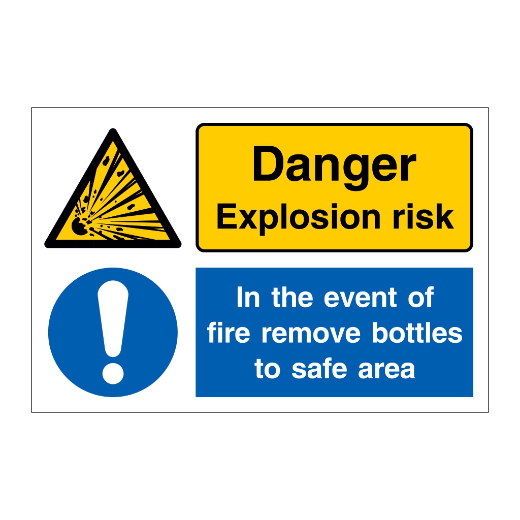 Danger Explosion risk In the event of fire remove bottles to safe area (Marine Sign)