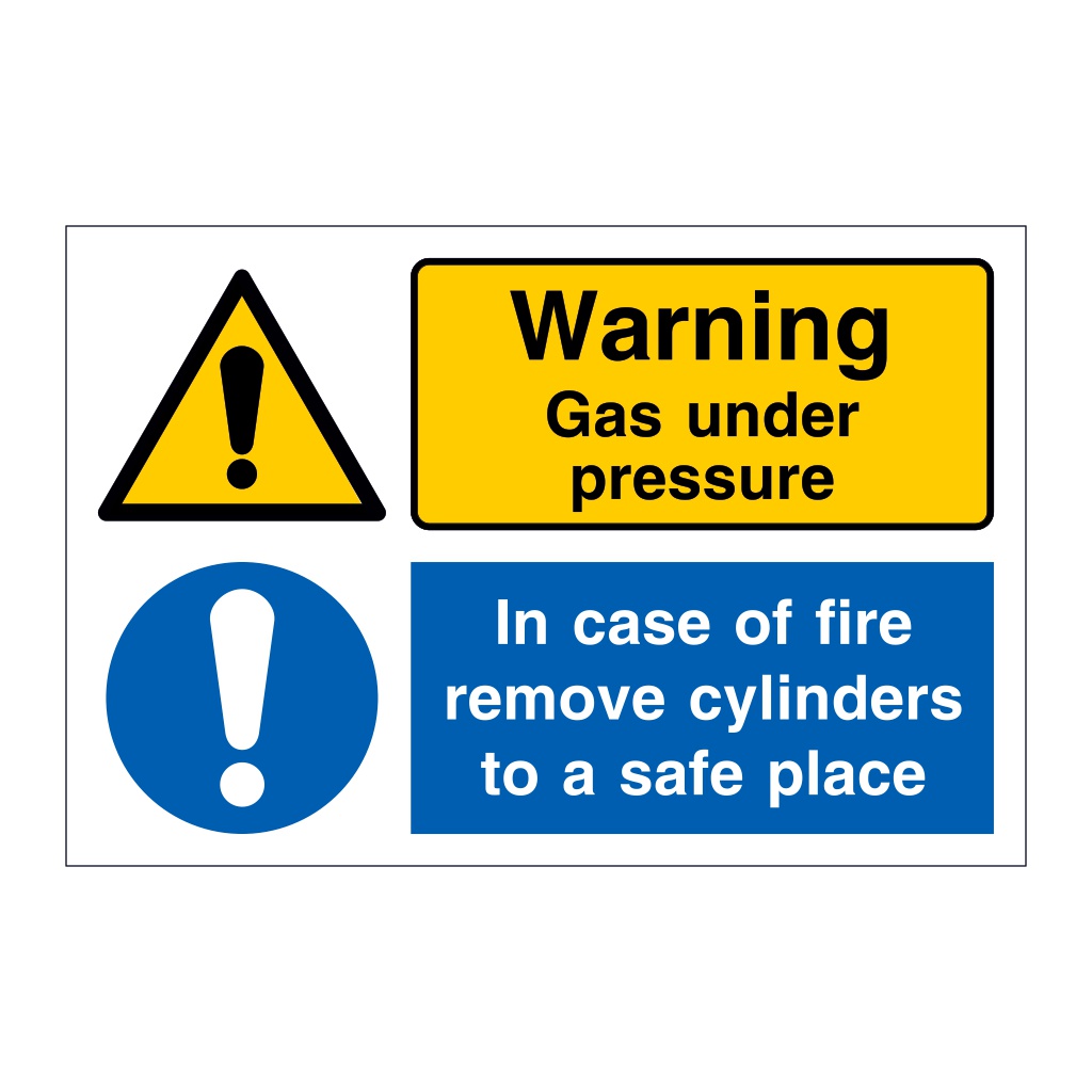 Warning Gas under pressure In case of fire remove cylinders to a safe place (Marine Sign)