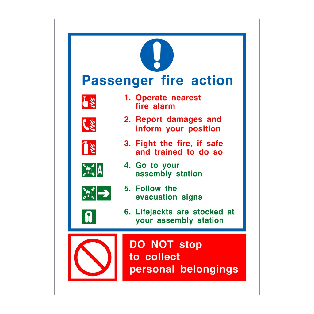 Passenger fire action (Marine Sign)