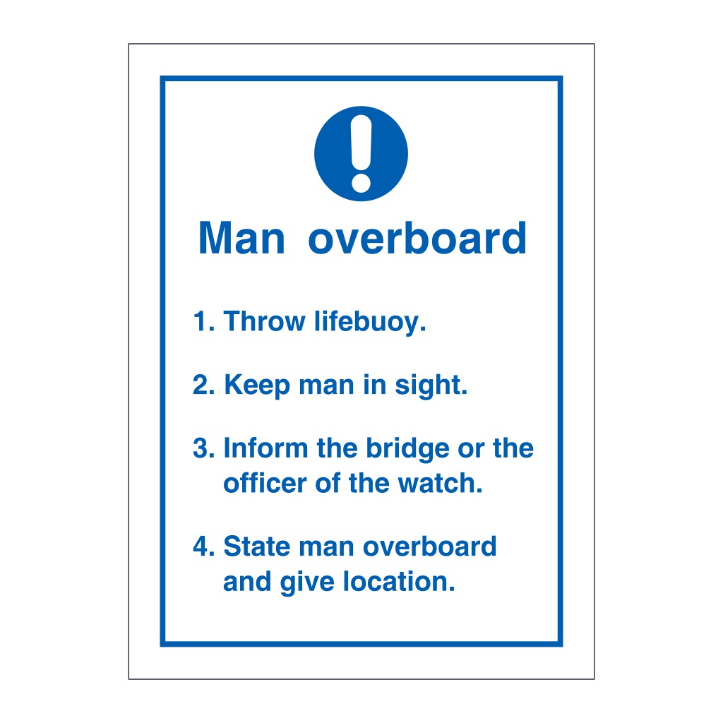 Man overboard instructions (Marine Sign)