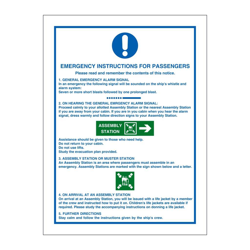 Emergency instructions for passengers (Marine Sign)