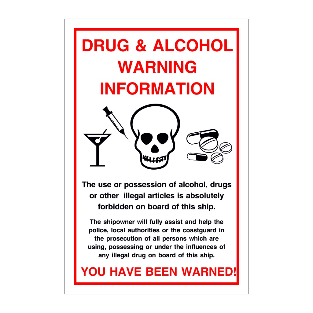 Drug & alcohol warning information (Marine Sign)