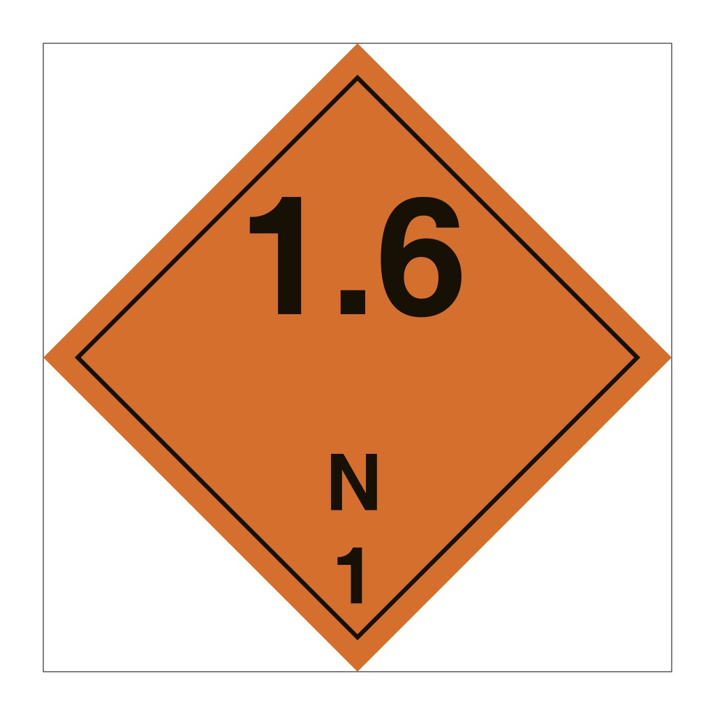 Hazard diamond Class 1 Explosive substances or articles division 1.6 N (Marine Sign)