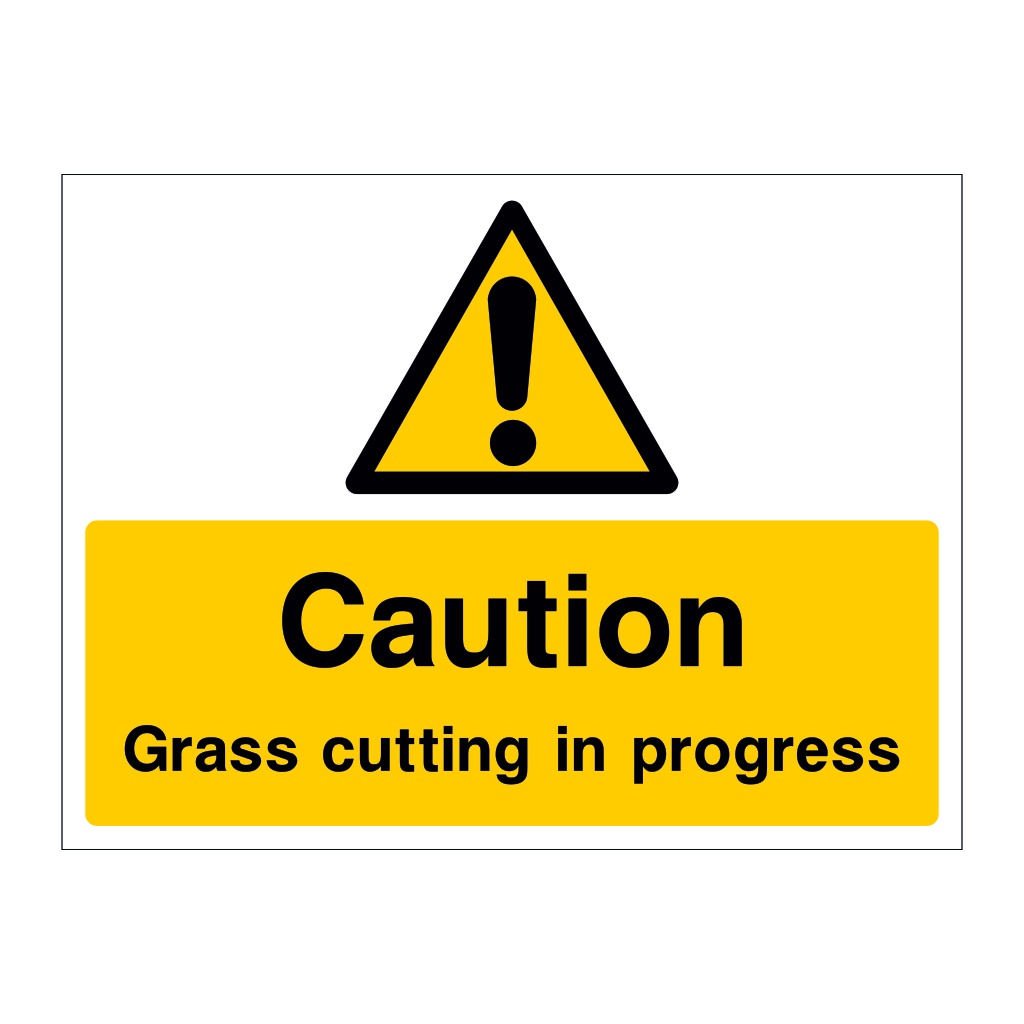 Caution Grass cutting in progress sign