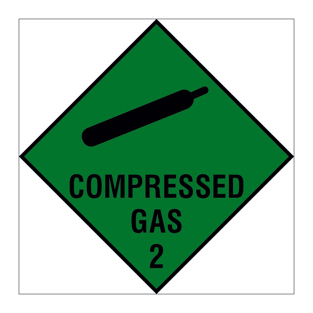 Compressed gas Class 2 hazard warning diamond sign
