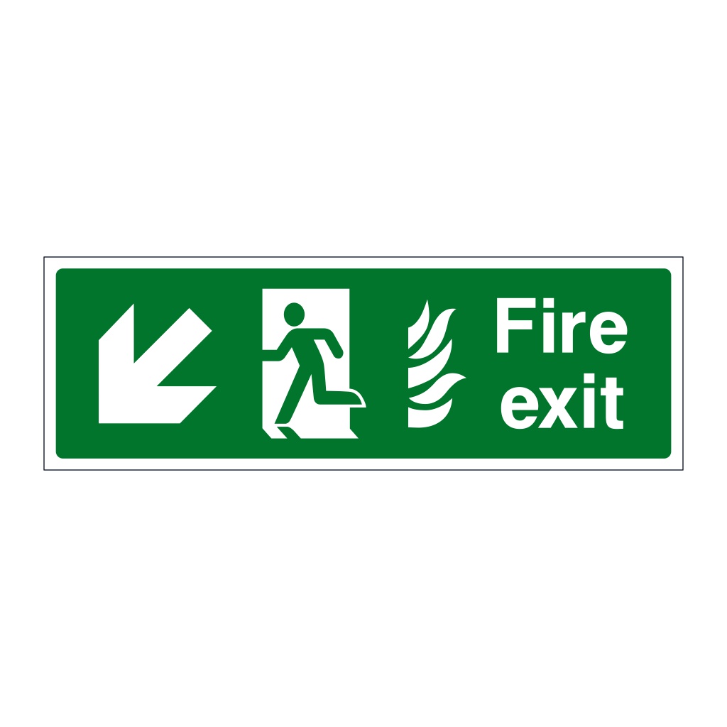 Fire exit NHS running man arrow down left sign