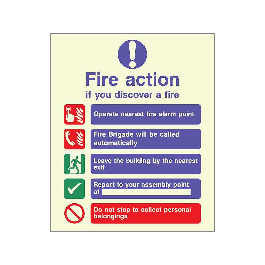 Fire action sign with symbols No lift version