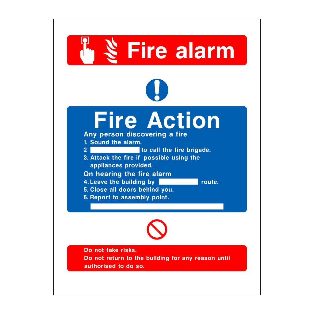 Fire action & fire alarm sign (no lift) 