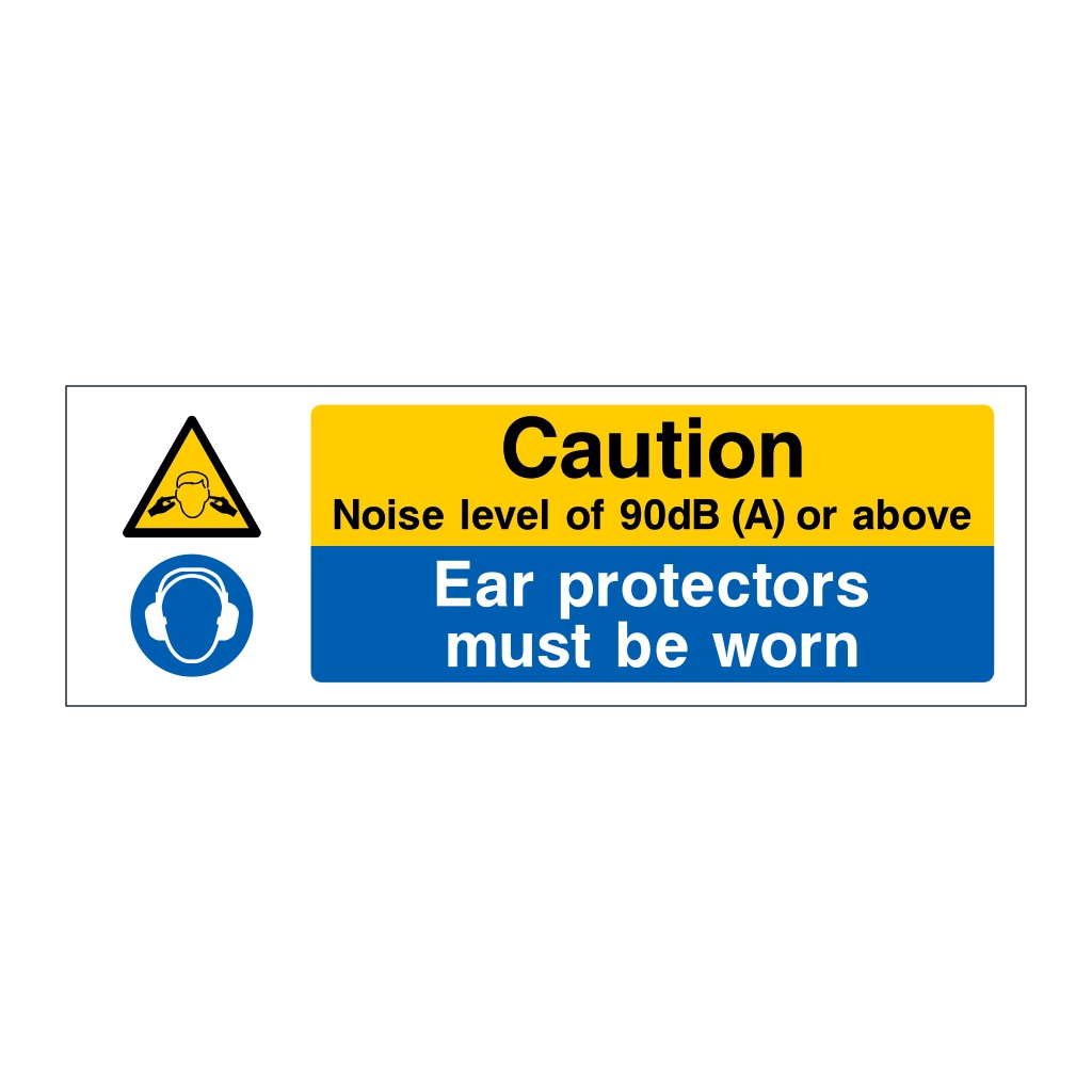 Caution noise level of 90db or above ear protectors must be worn sign